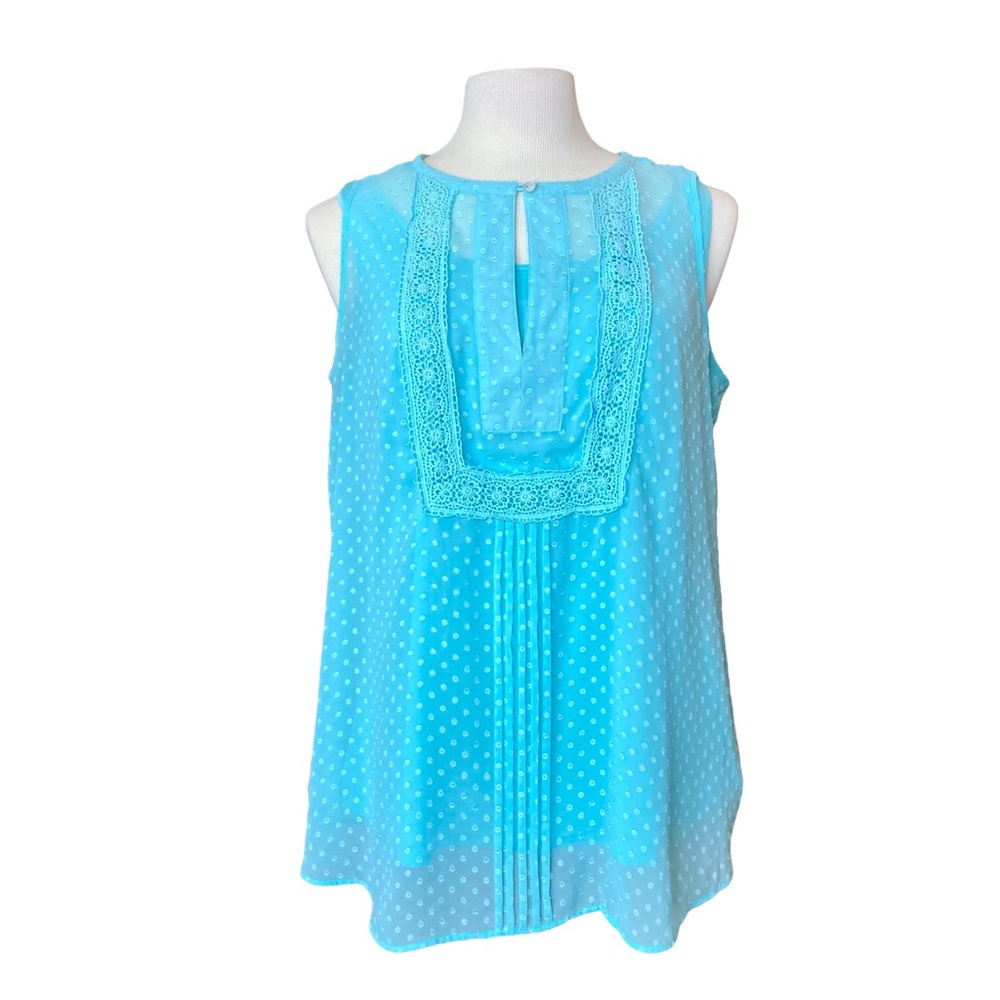 Daniel Rainn sleeveless sheer aqua top with undershirt, Sz 1X